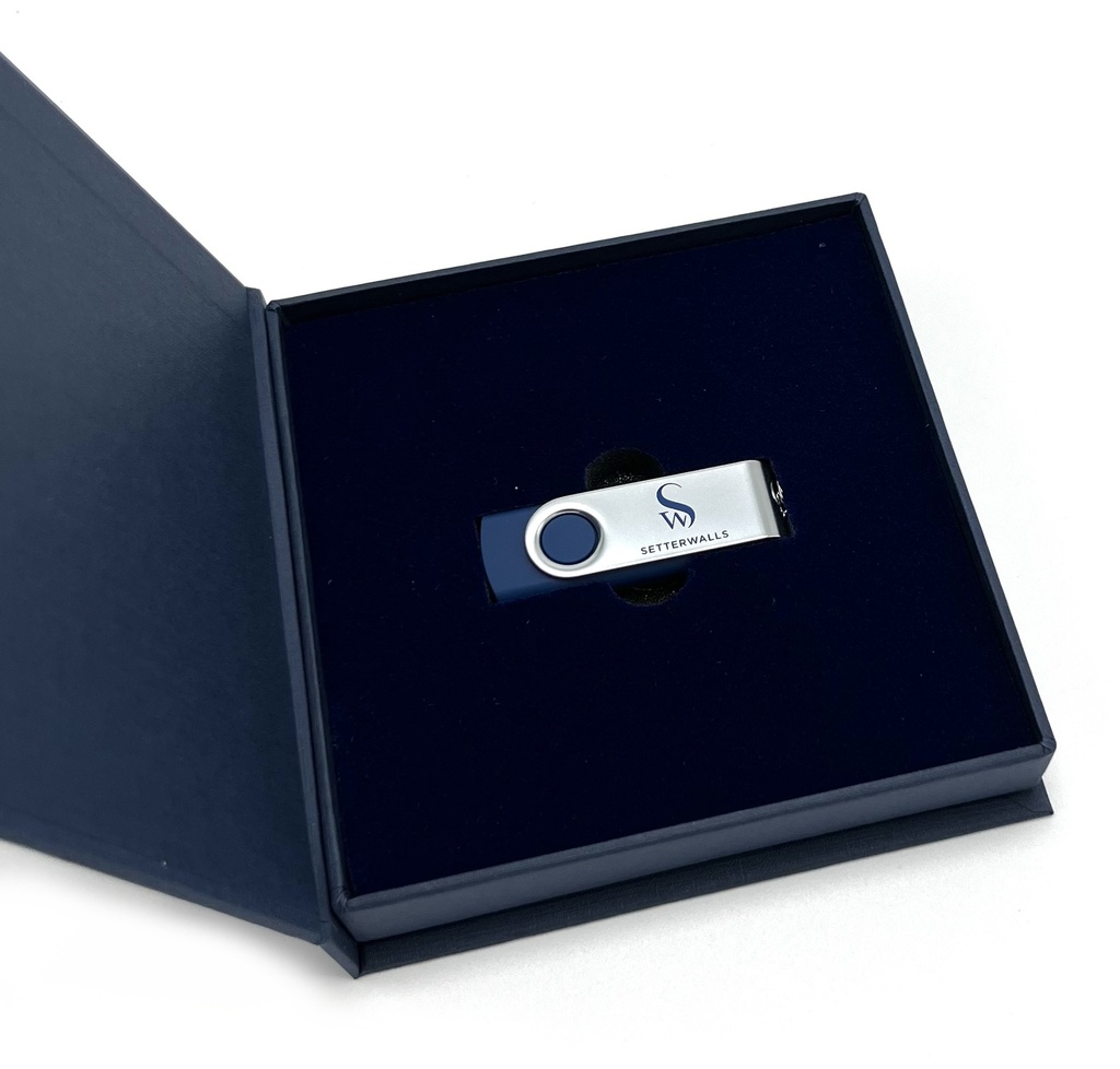Box för ert egna USB blå med logo 10 st/krt