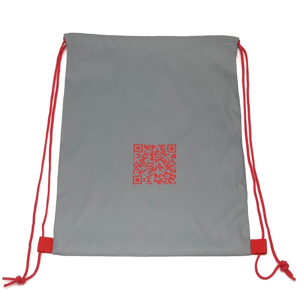 Reflexryggsäck med röd logo+QR kod