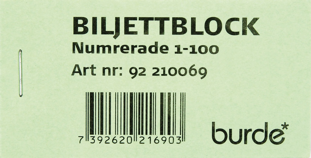 Biljettblock 1-100 grön