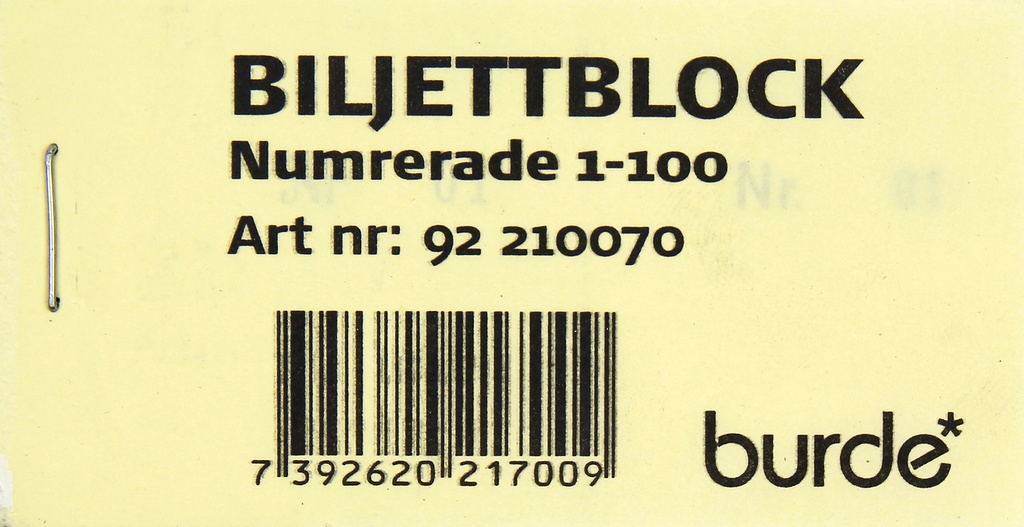 Biljettblock 1-100 gul