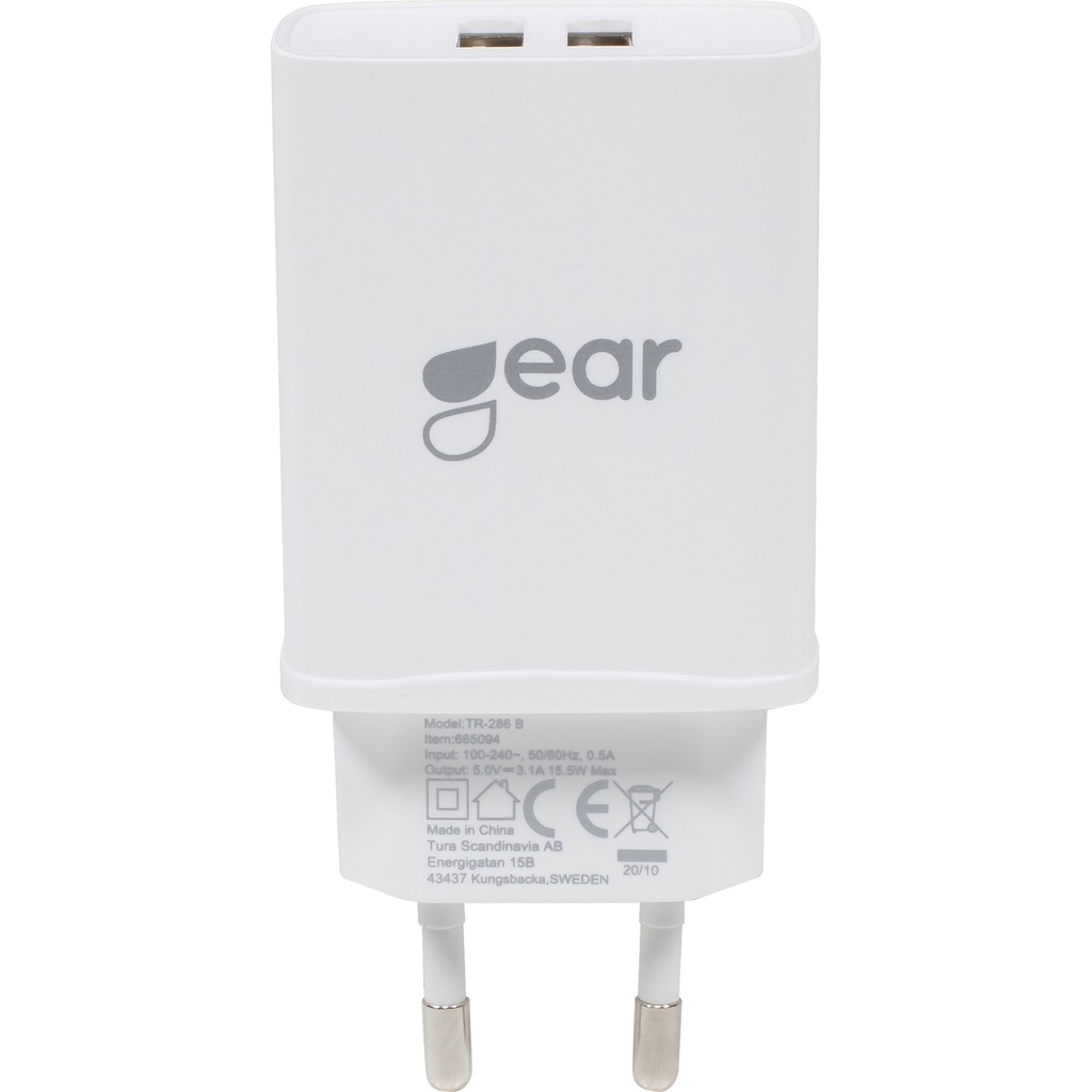 GEAR Laddare 220V 2xUSB 3.1A V