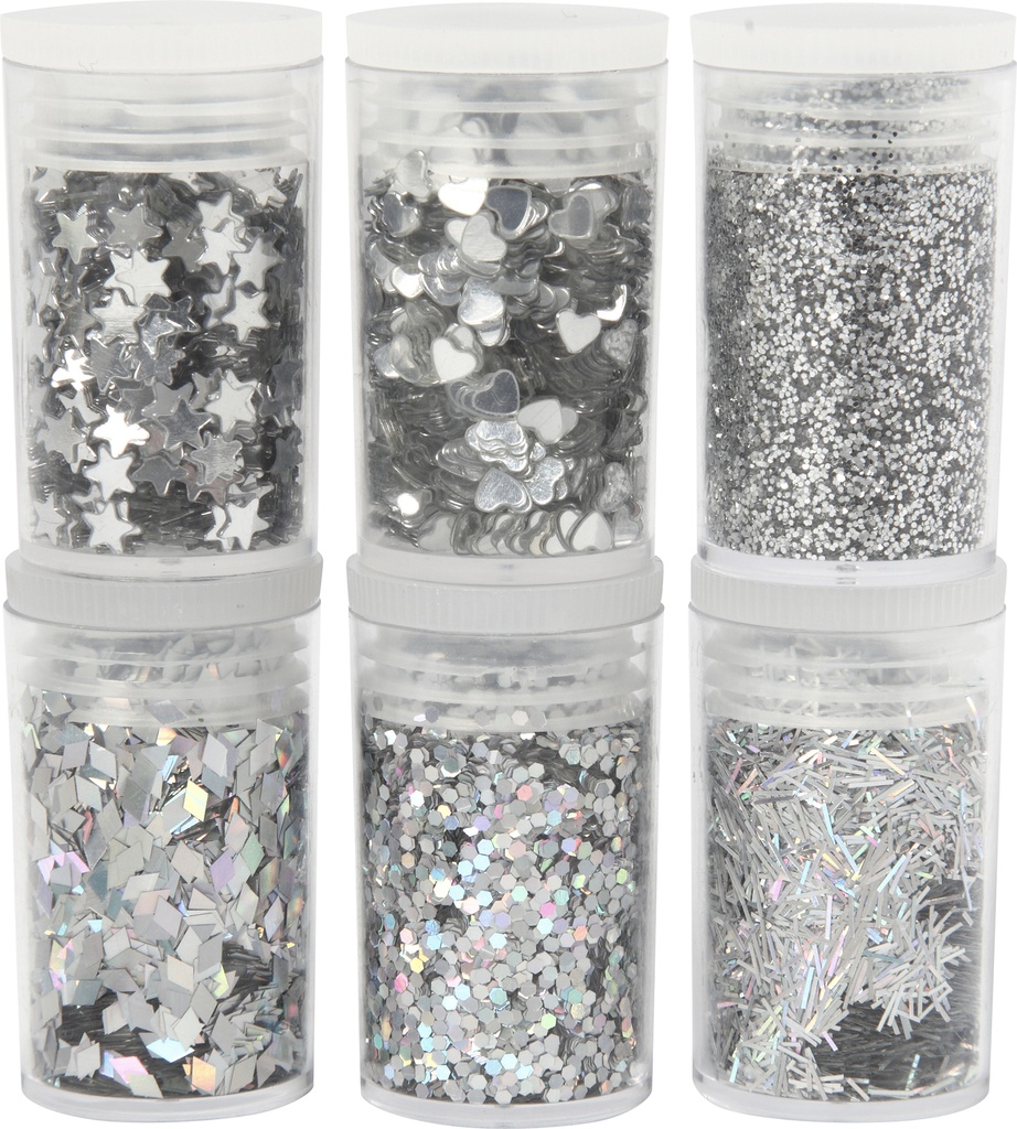 Glitter mix silver 6x5g