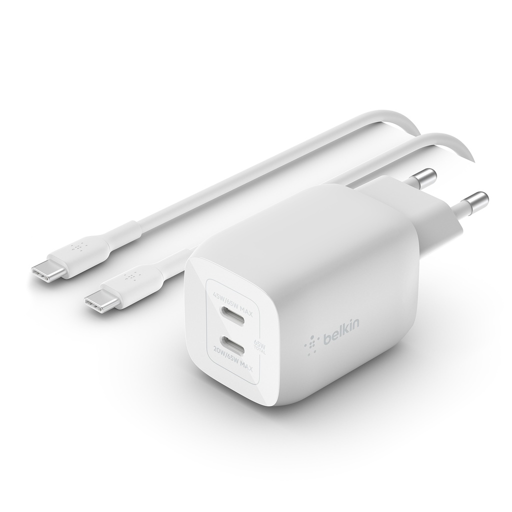 Väggladd dual USB-C 65W 2m kab