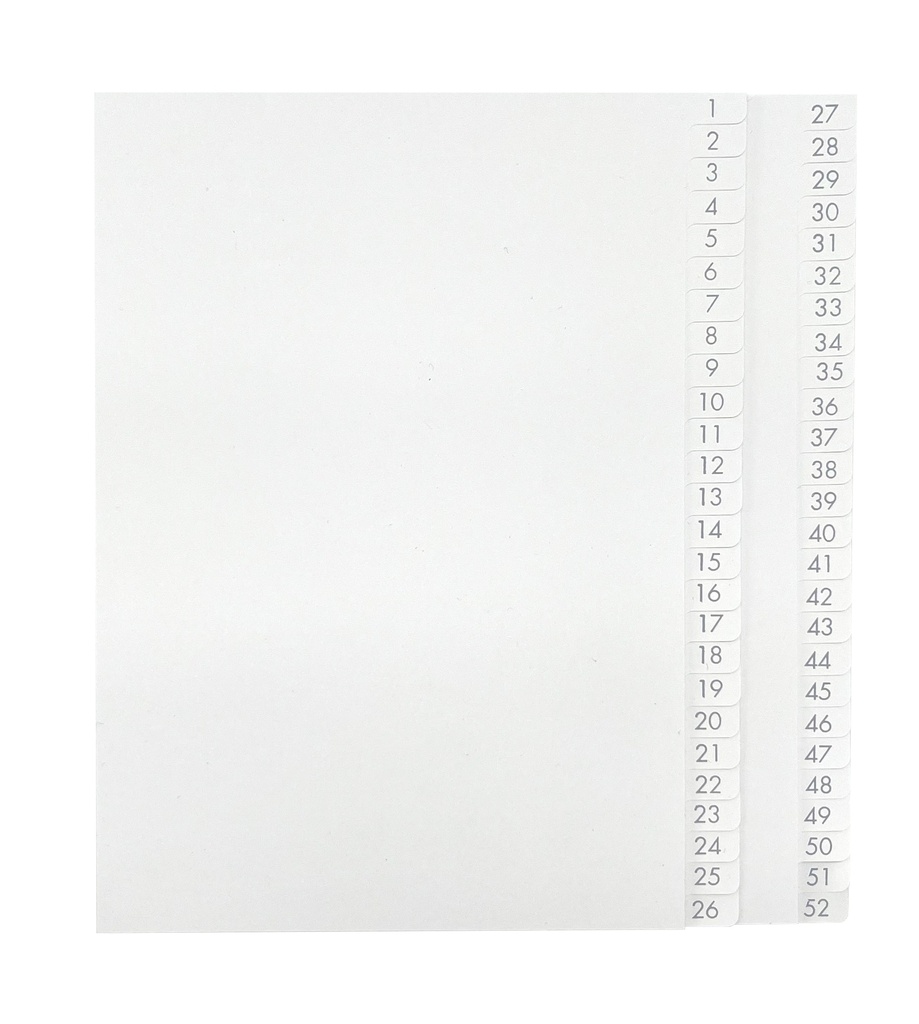 Pärmregister A5 1-52 vita med grått tryck 10st/fp