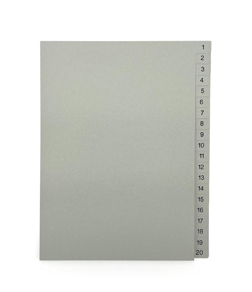 Pärmregister A5 över 1-20, grå med svart folie 15st/fp