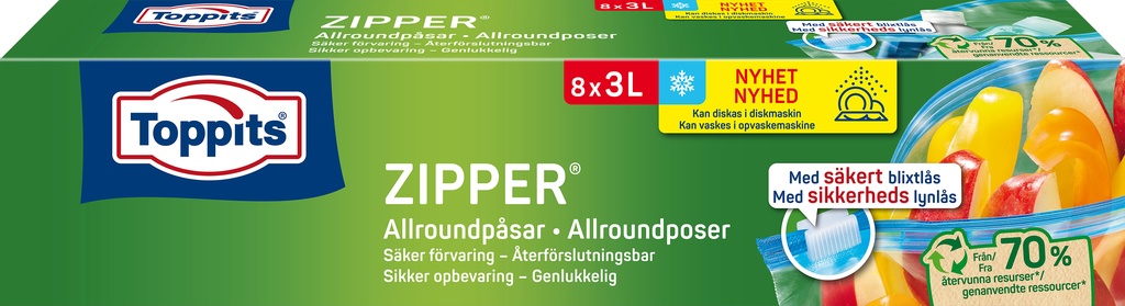 Allroundpåse Zipper 8st x 3L