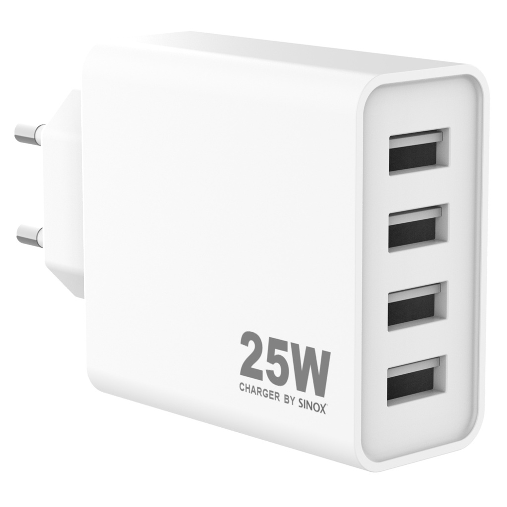 4xUSB-A laddare 25W. Vit