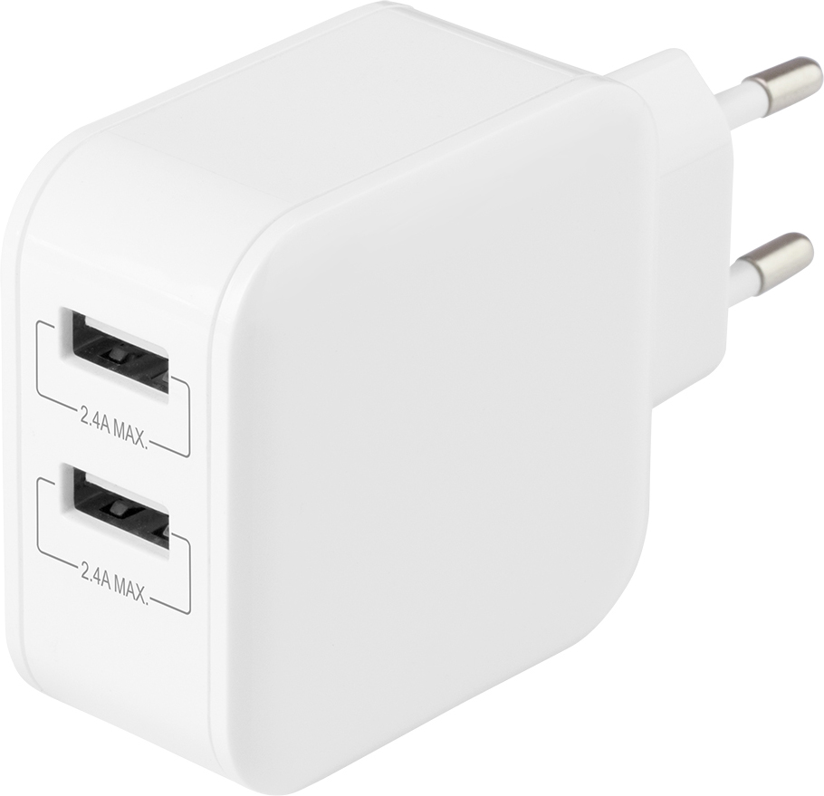 [8556505] Väggladdare 2xUSB 24W.vit