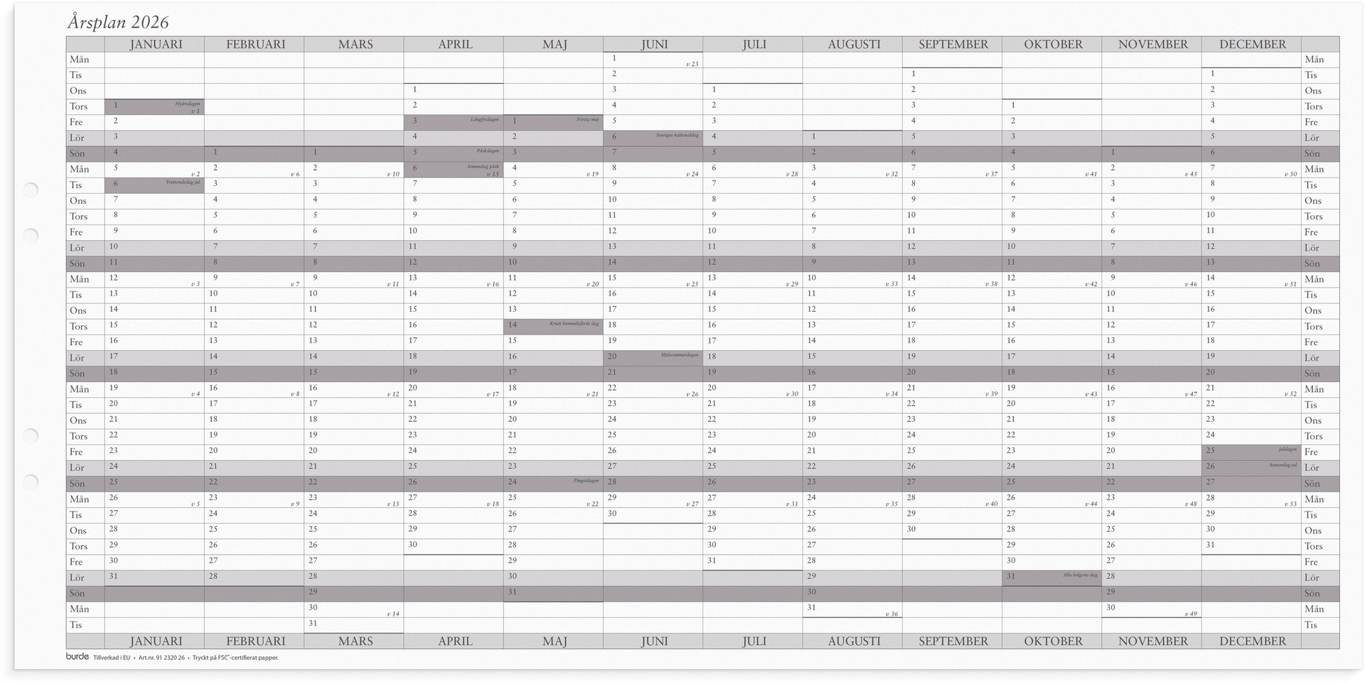 [61232026] Väggkalender 2026 Årsplan 5/fp